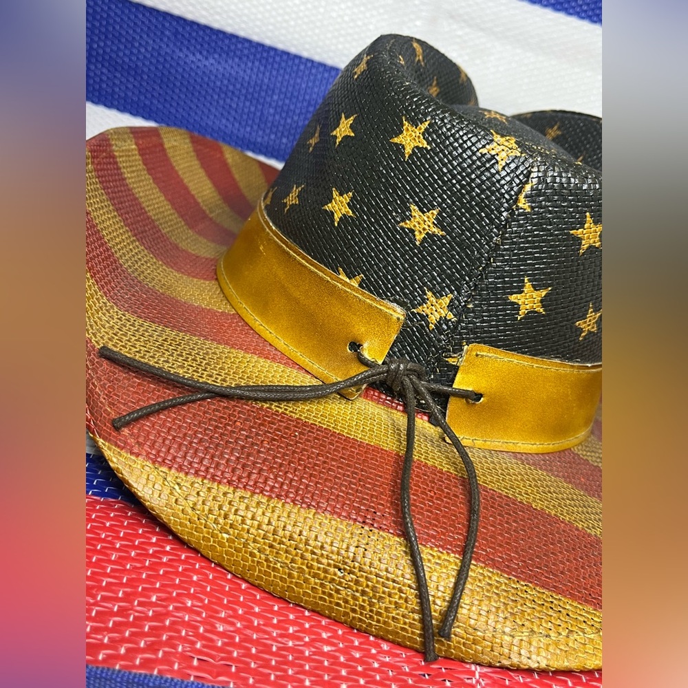 Vintage Saddleback American Flag Straw Cowboy Hat - ONE SIZE - USA - Patriot - Picture 13 of 15